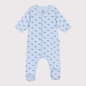 Petit Bateau Blue Whale Print Baby Bodyjama Pyjama Footie - 9M (71cm)